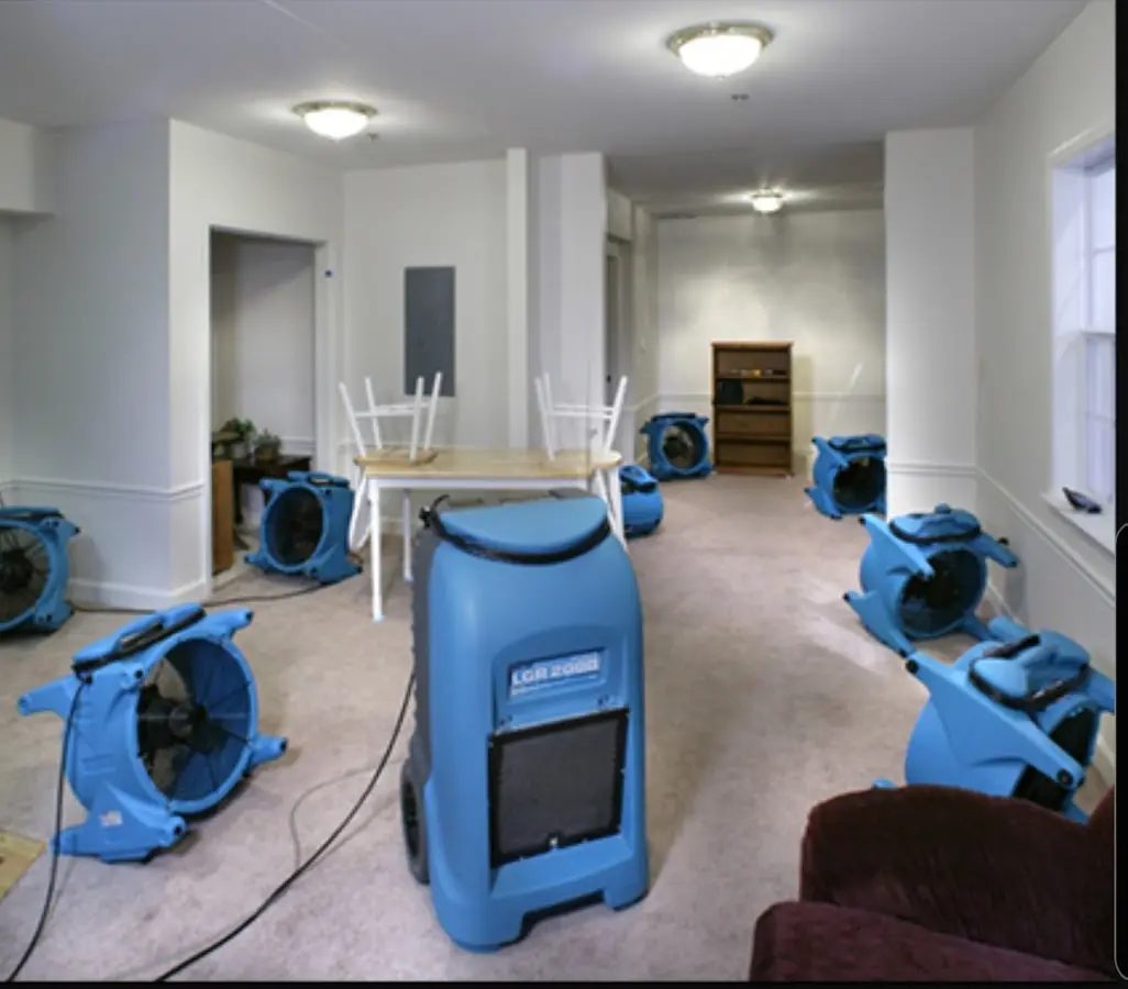 Air movers and dehumidifier setup for Water Extraction & Removal in Sturbridge