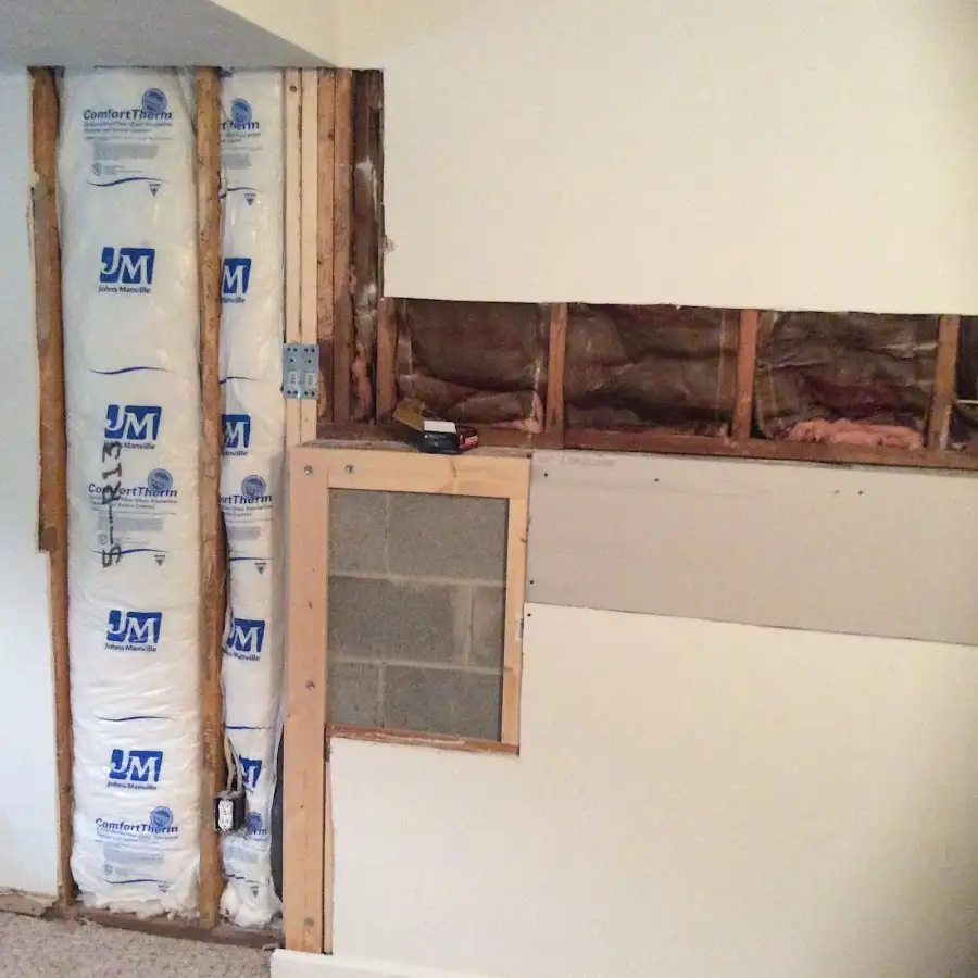 Wall insulation replacement during Basement Flood Cleanup in Sturbridge